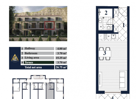 Yatırım amaçlı daire, Prčanj'da muazzam körfez manzarasıyla, becici satılık daire, Karadağ da ev fiyatları, Karadağ da ev almak
