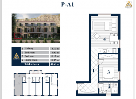 Apartment mit einem Schlafzimmer in einem neuen Projekt im mediterranen Stil in Prcanj, Verkauf Wohnung in Dobrota, Haus in Montenegro kaufen
