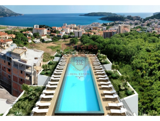 Becici'de Deniz Manzaralı Yeni Kompleks, iki yatak odası, Karadağ'da garantili kira geliri olan yatırım, Becici da Satılık Konut, Becici da satılık yatırımlık ev
