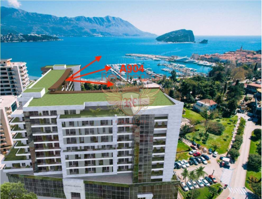 Penthouse mit einem Schlafzimmer in Budva mit Blick auf die Altstadt und das Meer, Montenegro Immobilien, Immobilien in Montenegro, Wohnungen in Region Budva